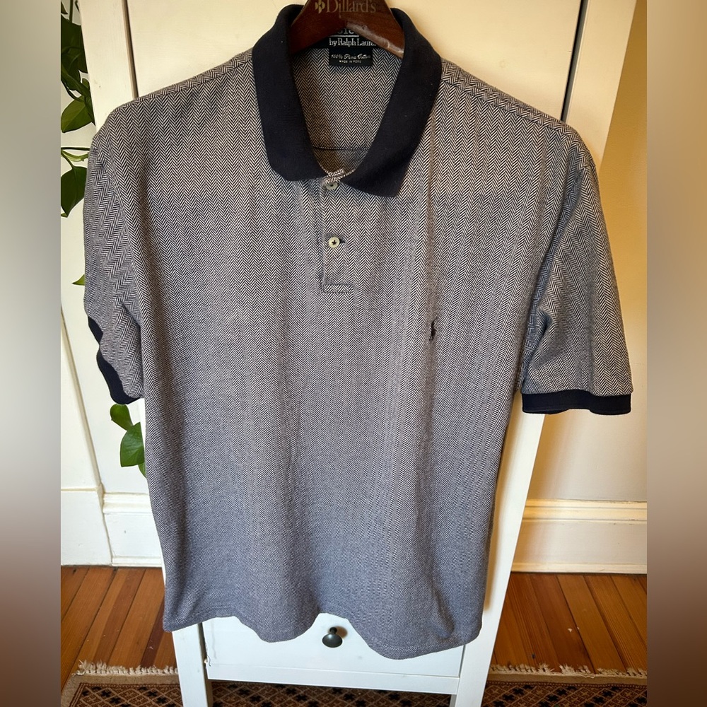 Polo Ralph Lauren men’s large 100% pima cotton blue and white polo shirt